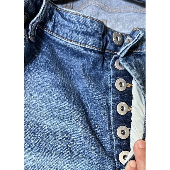 Torrid Jeans Womens 30R Blue Denim Distressed High Straight Button Fly Stud Slit - Picture 8 of 12